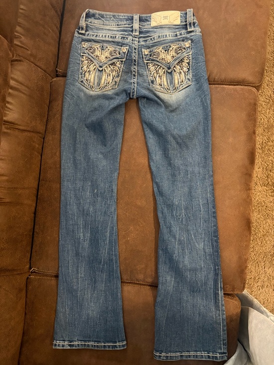 Miss Me Women's Blue Flare Jeans with Faded Detailing - Picture 3 of 6